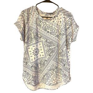 Cupio Blush Paisley Bandana Print Short Sleeve Top Womens M Polyester/Viscose M